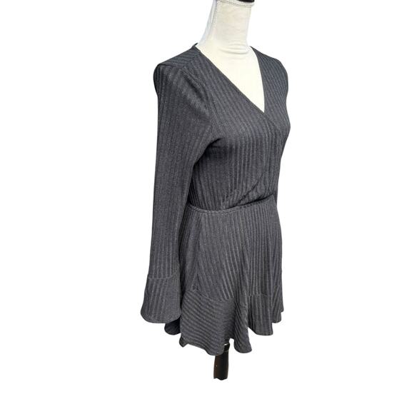 Showpo The Next Step Ribbed Faux Wrap Fit and Flare Long Sleeve Mini Dress - 6 - Picture 3 of 9